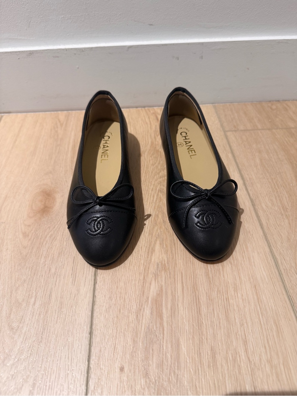 Black Leather Bow Ballet Flats